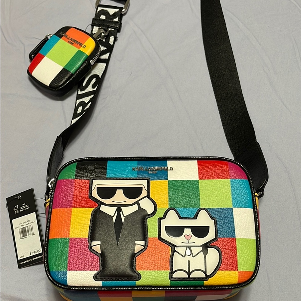 Karl Lagerfeld Black Messenger Bag with Sunglasses Motif